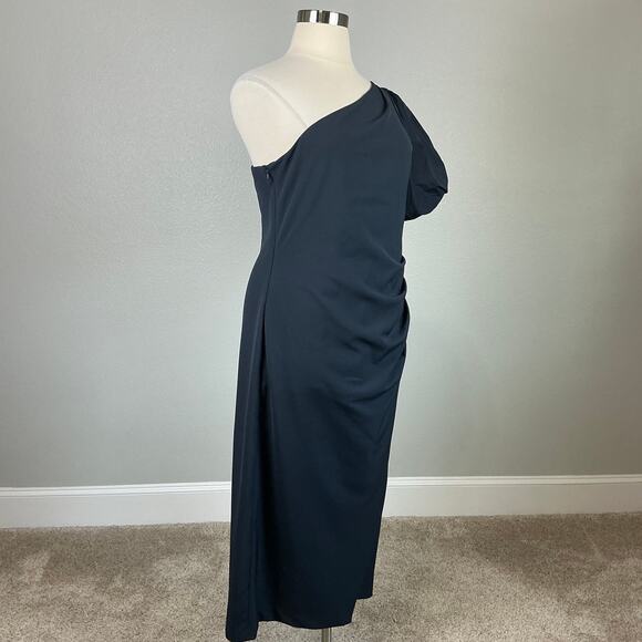 Ralph Lauren Women's Cocktail Dress Size 18 Blue Crepe One Shoulder Midi Sheath - Picture 2 of 13